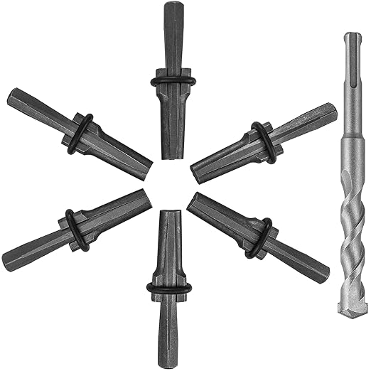6pcs Rock Splitting Wedges and 1pcs Rotary Hammer Drill Bit, 5/8" Plug Wedges and Feather Shims, Stone Splitter Tools for Concretes, Granites, Boulders, Volcanic Rocks, Limestone Rocks