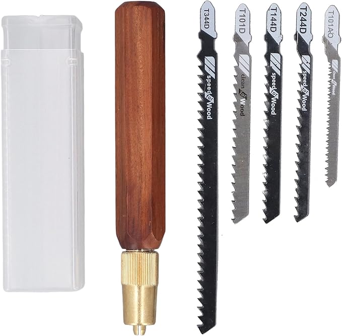 Hand Saw Kit with Hex Shaped Rosewood Handle and 5 Interchangeable Jigsaw Blades, Detachable Woodworking Hand Saw for Precise Cutting and Carving