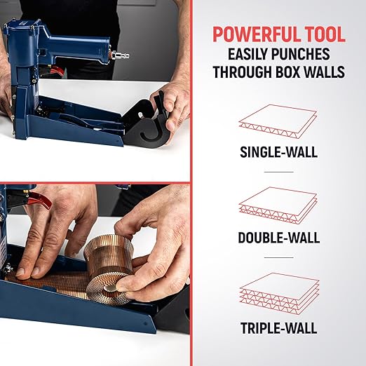 IDL Packaging RAIN-19-RR Heavy-Duty Pneumatic Staple Gun for 1 1/4" (32 mm) Crown Staples - Heavy-Duty Air Powered Roll-Feed Stapler - Professional Air Pressure Staple Gun for Fast Box Closing