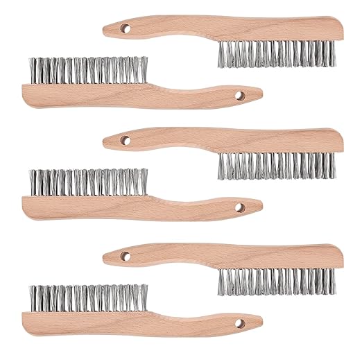 Wood Handle Wire Scratch Brush Sets (6, 6PACK-10IN 4X6Rows Stainless Steel Wire Scratch Brushes with Beech Wood Handle)
