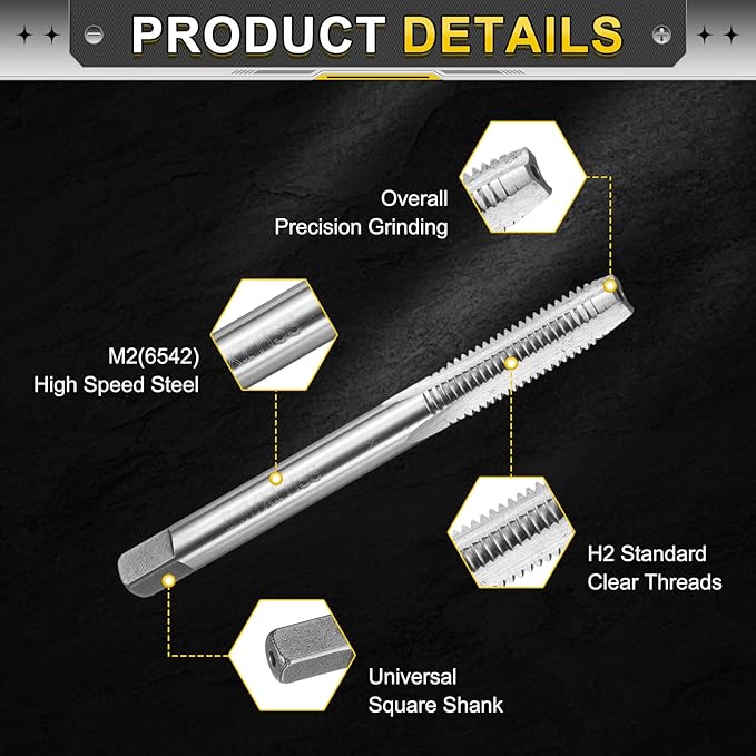 uxcell Hand Plug Tap M7 x 1 H2 Metric Thread Plug Style Taps Straight Flute Screw Tapping Threading Tool High Speed Steel HSS6542
