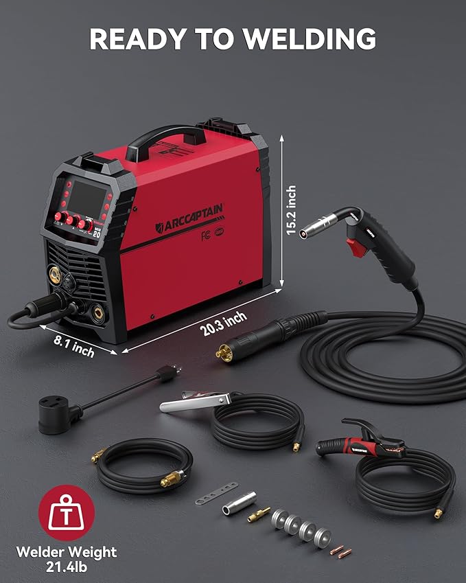 ARCCAPTAIN MIG Welder, 200Amp 6 in 1 Gas MIG/Gasless Flux Core MIG/Stick/Lift TIG/Spot welding/Spool Gun 110V/220V Aluminum Multi Process Welding Machine with LED Digital Display, Burn Back Adjustment