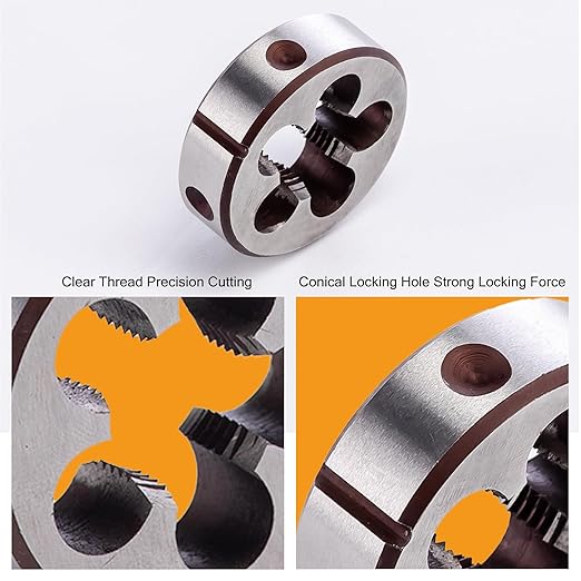 M10 x 1.25mm Metric Tap and Die Set, M10 x 1.25mm High-Speed Steel Machine Round Tap Die Set, Right Hand Thread Tap and Round Thread Die Tool