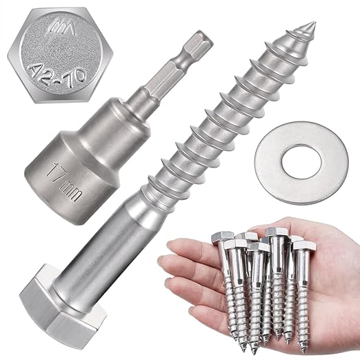 20 Pcs M10x3 Inch Lag Screws Heavy Duty 304 Stainless Steel 18-8 Lag Screws for Load Bearing Wood Components Indoor Outdoor Wooden House Load Bearing Brackets