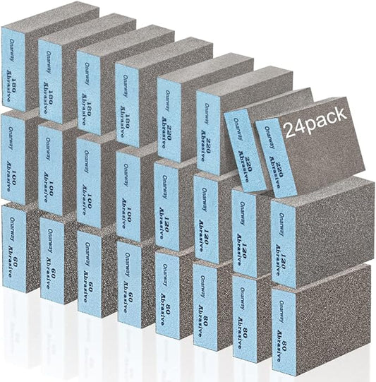 Onarway Sanding Sponges 24 Pack, Coarse and Fine Sanding Blocks - 60/80/100/120/180/220 Grits 6 Different Specifications, Washable and Reusable, Ideal for Wood Metal Wall Polish