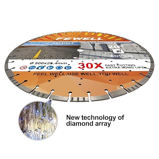 FEWELL 20" Concrete Diamond Saw Blade,Asphalt Diamond Blade Multi-Purpose for Cutting Hard Reinforced Concrete Asphalt Masonry Stone Terrazzo, Laser-Welded Segmented, 1"-20mm Arbor