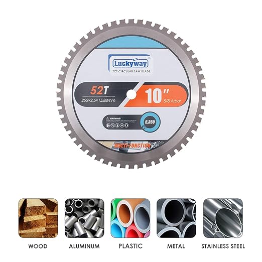 Luckyway 10 Inch Miter Saw Blade 52T with 5/8 Inch Arbor General Purpose Carbide Saw Blade for Cutting Wood, Aluminum and Non-Ferrous Metals
