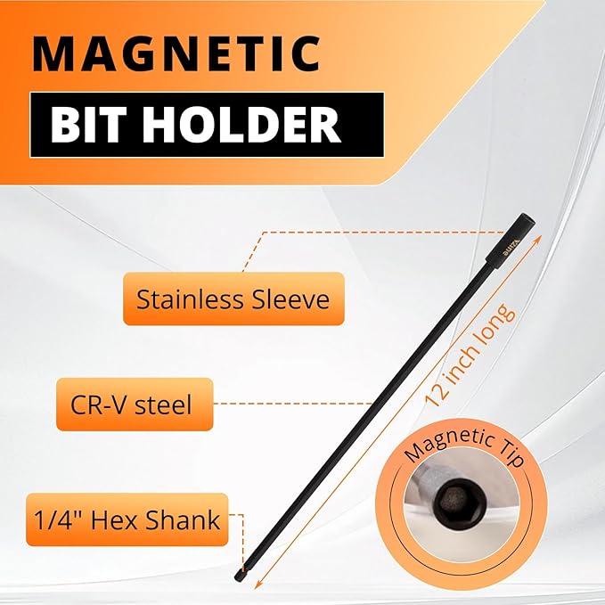 8 Pcs Strong Magnetic Impact Driver Bit Holder Extension Set:4 PCS 2.5 Inch Long + 2 PCS 6 Inch Long + 2 PCS 12 Inch Long Magnetic Screwdriver Bit Holder
