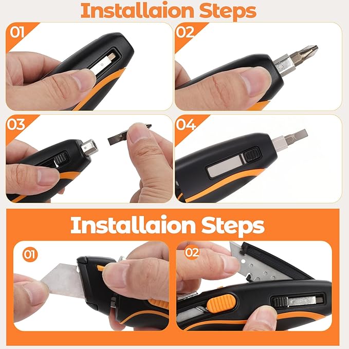 Lizeonz 4PCS Premium Multi-Function Utility Knife, Retractable Metal Heavy Duty Box Cutter, Lightweight Handle with Quick-Change Blade Holder, Built-in Screwdriver and Blade Storage (with 3 Blades)