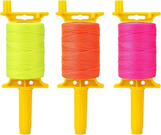 3 Reels of 18 Braided Mason Line String with Handle, Total 150 Ft Nylon Twine, Masonry Construction String for Alignment, Precision Leveling Work, DIY & Gardening (Orange, Pink, and Green)