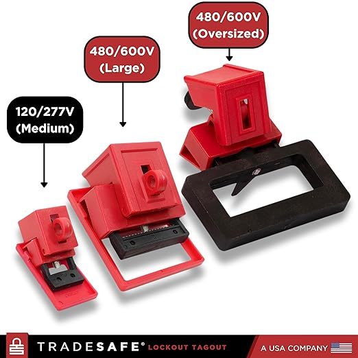 TRADESAFE Circuit Breaker Lockout Device, 10 Pack, 120/277 Volt, Clamp-on Single Pole Breaker Lock Out Device, OSHA Compliant, Premium Grade, Medium