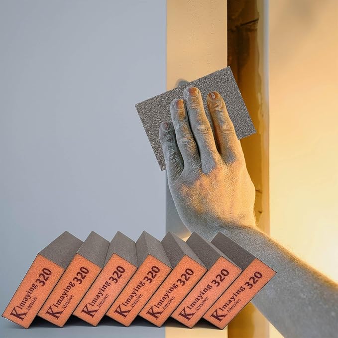 Sanding Sponge, 320 Grit Assortment Sanding Block, Wet and Dry Dual-use Sander Sponges for Drywall Metal, Sandpaper Sponge for Wood, Washable and Reusable, 14 Pack