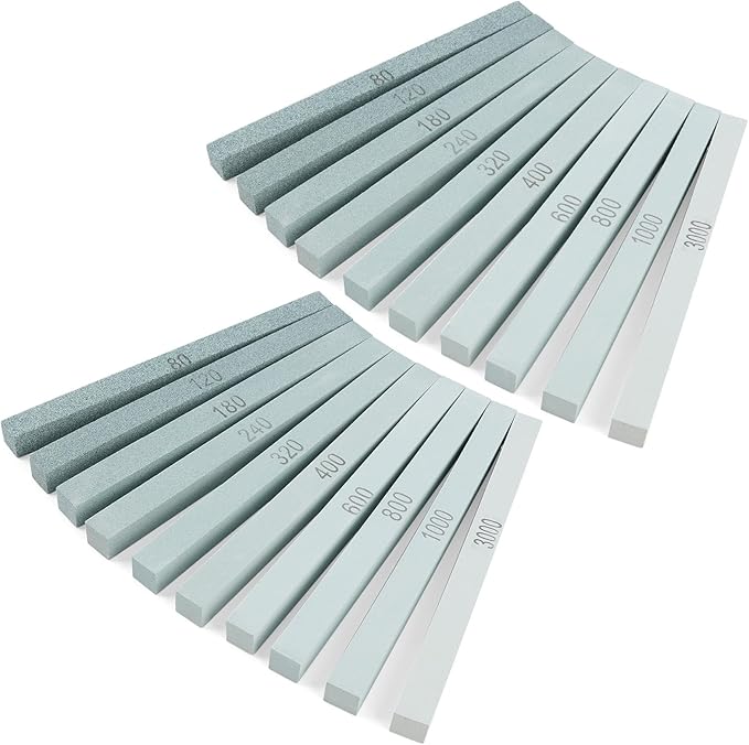 Supkiir 20Pcs Rectangular Sharpening Stone Set, 80#-3000# Green Silicon Carbide Whetstone Stones Sticks, Honing Stone Sharpening Stones for Knives Polishing Carving Models Metal Cutting Tools