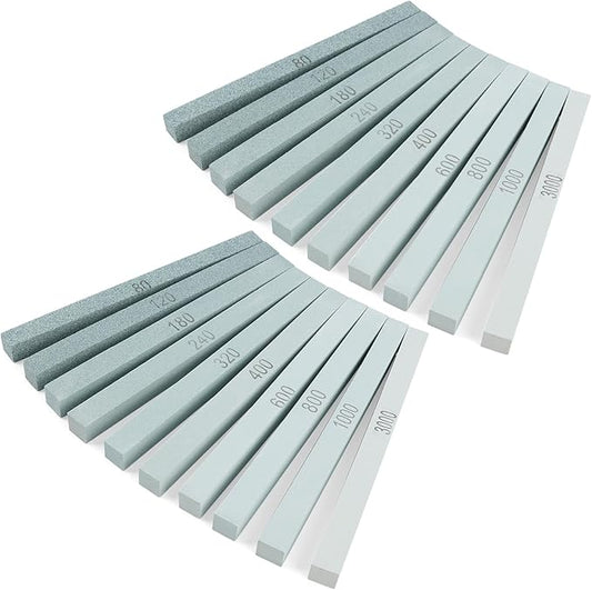 Supkiir 20Pcs Rectangular Sharpening Stone Set, 80#-3000# Green Silicon Carbide Whetstone Stones Sticks, Honing Stone Sharpening Stones for Knives Polishing Carving Models Metal Cutting Tools