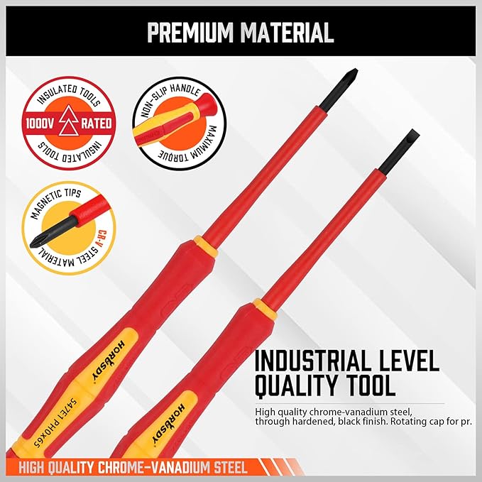 HORUSDY 1000V 6-Piece Mini Insulated Screwdriver Set, Magnetic Tip Mini Electrician Screwdriver Set Slotted(1.8??.0??.5??.0mm), Phillips: (PH00, PH0) VDE & GS Certified for Safe Electrician Repair