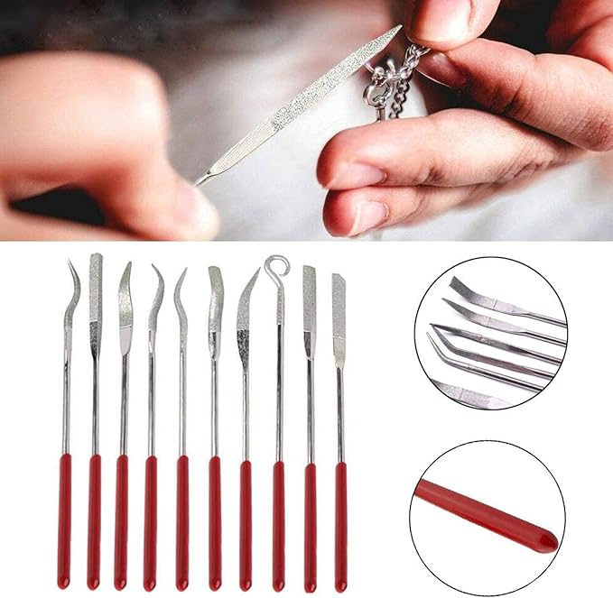 10pcs Mini Heteromorphic Diamond Needle Files,Packed in Synthetic Leather Case,for high Precision Sanding Work on Wood,Plastic,Metal and Jewelry Carving