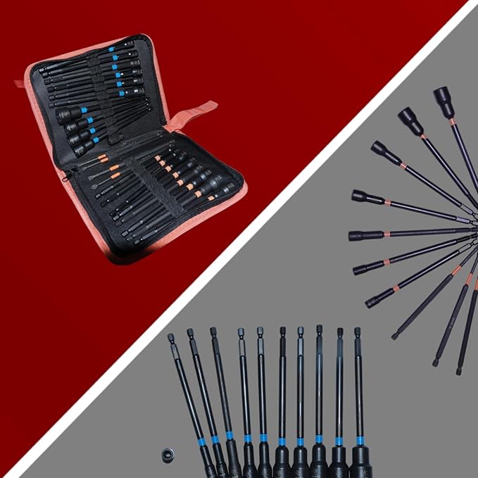23 PCS Magnetic Nut Driver Set SAE & Metric, 6 Inch Extra Long Nut Driver Set for Impact Drill, Power Nut Setter, Extended Reach Nut Driver Bit Set 1/4"-9/16" 6-15mm PH1, PH2, SL5, T20