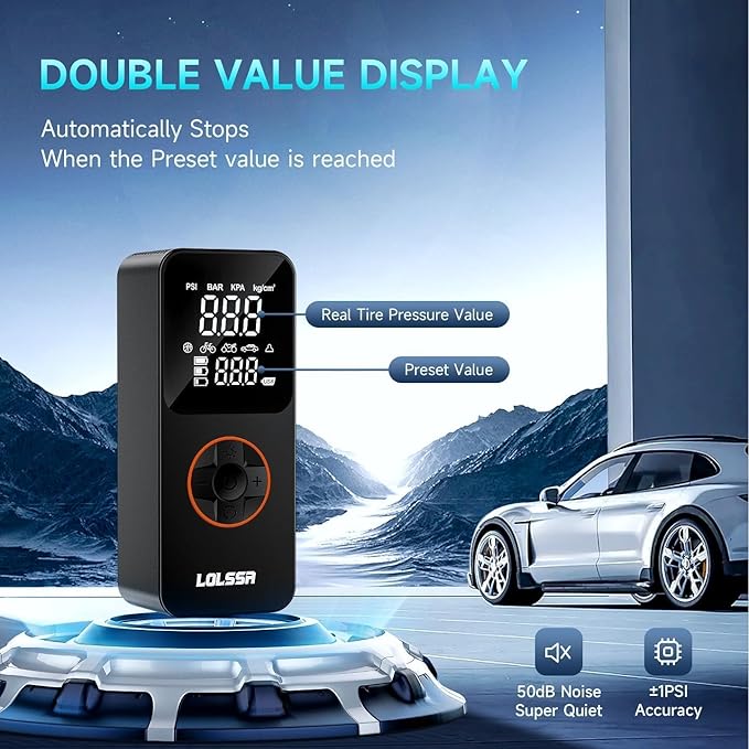 Tire Inflator Portable Air Compressor 150PSI Air Pump for Car Tires-Cordless Tire Pump with Pressure Gauge, Cigarette Lighter Plug for Motorcycle, Bike, Ball, Dual-Use Type.