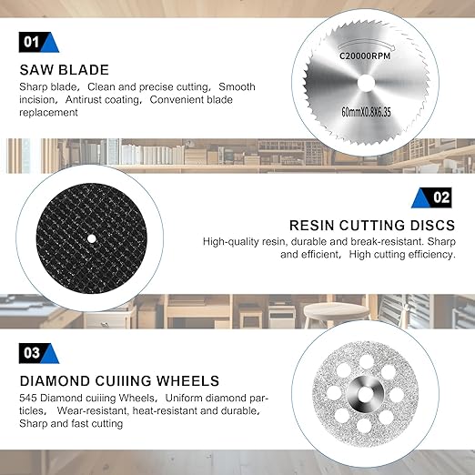 45Pcs gupawix Cutting Wheel Kit for Dremel Rotary Tools竊똃iamond Cutting Discs竊똇SS Circular Saw, Fiberglass Cut-Off Wheels with 6Pcs Mandrels Rotary Tool Accessories for Cutting Metal, Wood, Stone, PVC