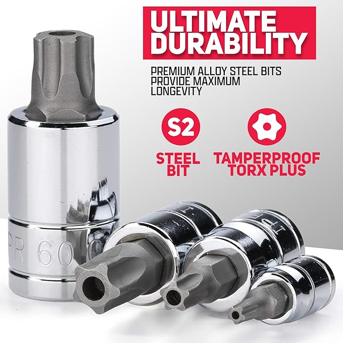 Neiko 10085A Tamperproof Torx Plus Bit Socket Set | 12 Piece | 8 IPR - 60 IPR | 5 Point Star | Cr-V and S2 Steel | High Impact ABS Blow Molded Case