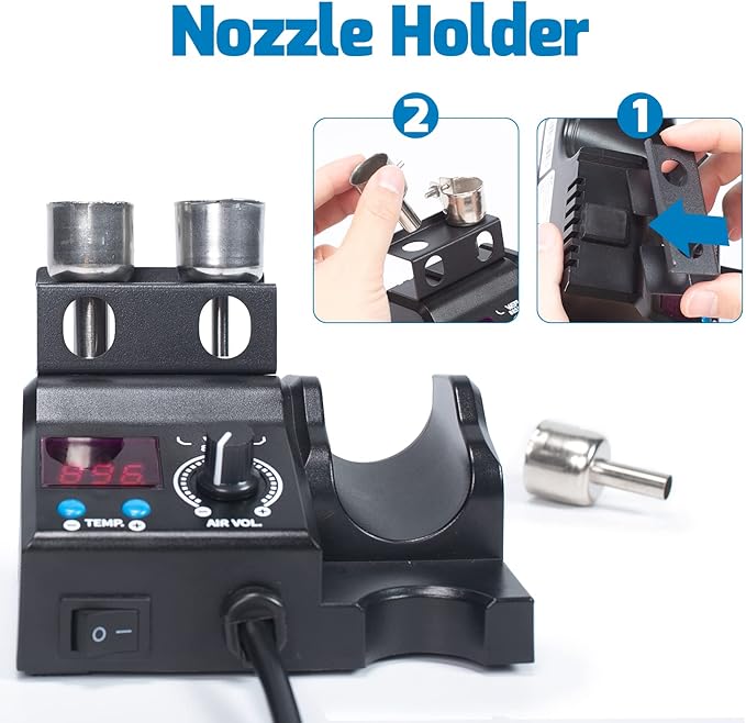 WEP 8858-V Hot Air Rework Station Kit with Compact Size, Integrated Nozzle Holder, 3 Nozzles, 2 Tweezers, Adjustable Temperature& Air Volume, PID Program, 째C/째F Conversion and More
