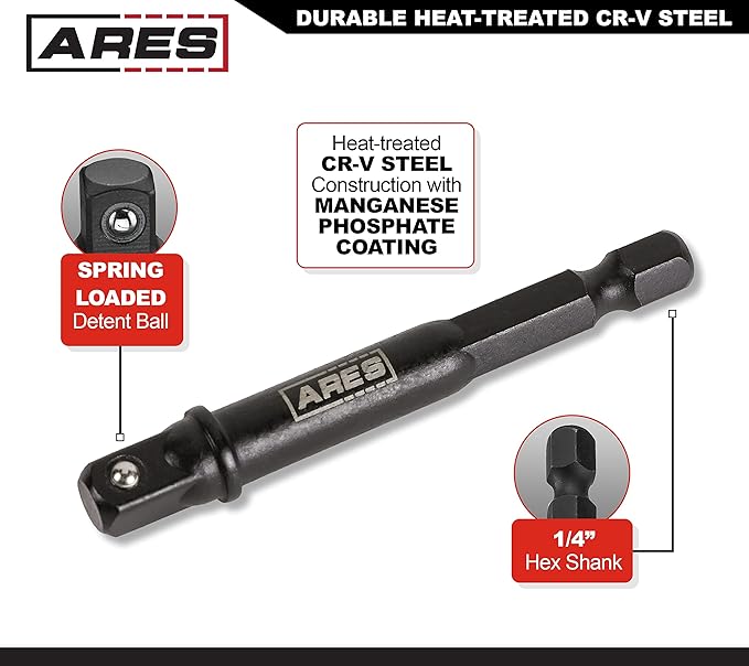 ARES 22025 ??6-Piece 3-Inch and 6-Inch Impact Grade Socket Adapter Set - Turns Impact Drill Driver into High Speed Socket Driver - 1/4-Inch, 3/8-Inch, and 1/2-Inch Drive with Storage Holder
