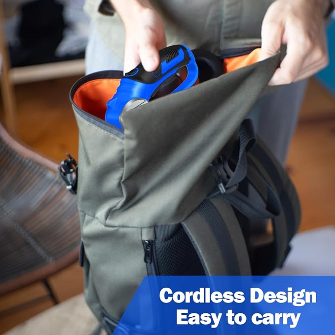 Cordless Electric Scissors, 4V Box Cutter & Cardboard Cutter with 2 Titanium Blades - Rotary Cutter with LED Light for Fabric, Leather, Carpet, Plastic, Crafting + Storage Case (Royal Blue)