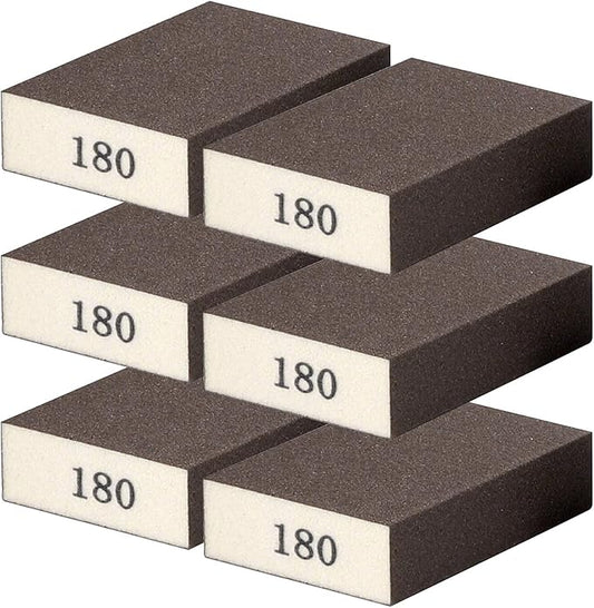 6Pcs Sanding Sponge 180 Grit Sanding Block Washable and Reusable for Wood, Metal, Wall Polish