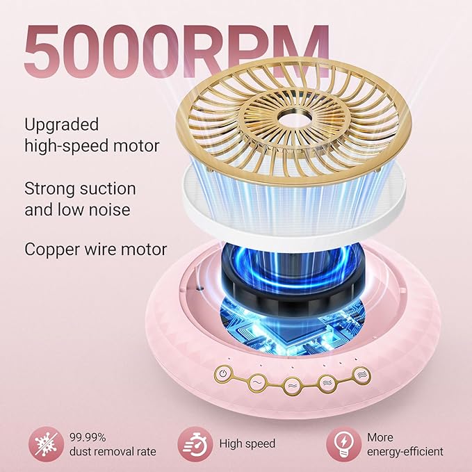 Nail Dust Collector Quiet, 5000RPM Vacuum Fan Extractor with Reusable Filter | Home/Salon Use, Pros Tech & Beginners