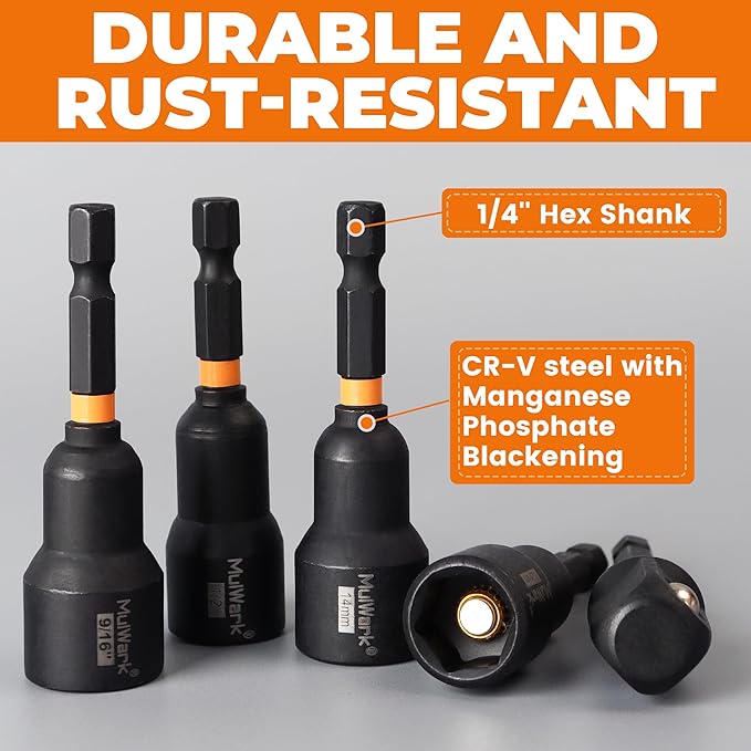 MulWark Magnetic Nut Driver Set 16 pcs Impact Driver Bit Set - Deep 1/4??Hex Shank Drill Bit Set - Impact Socket Adapters - Bit Extension Quick Change Torx Bit Set ??Christmas Tool Gift