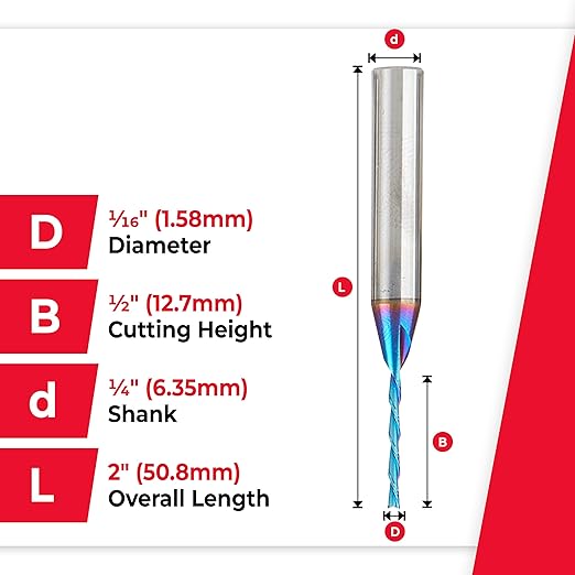 Amana Tool 46403-K-5, 5-Pack SC Spektra Extreme Tool Life Coated Spiral Plunge 1/16 Dia x 1/2 CH x 1/4 SHK 2 Inch Long Down-Cut Router Bits