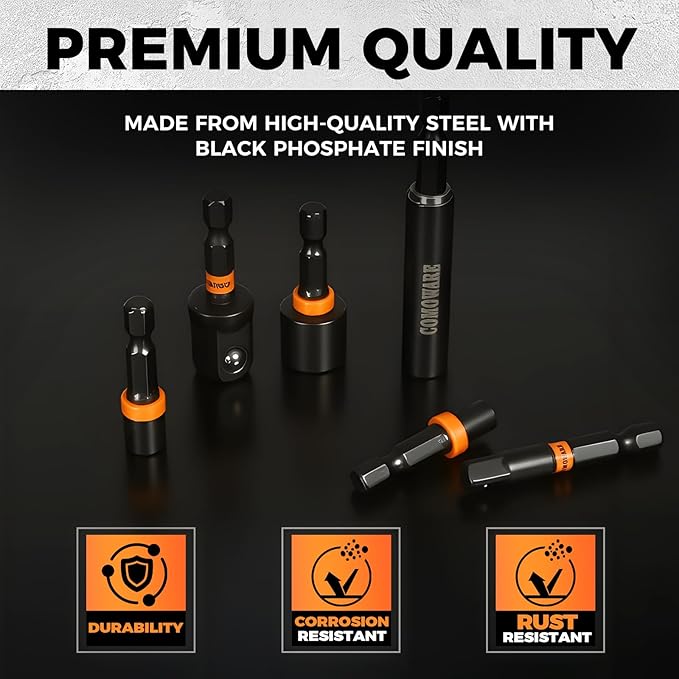 COMOWARE 68Pcs Impact Screwdriver Bit Set, Black Oxide Coated Bits with Dry Anti-Rust Oil, Includes 1", 2", 3-1/2" Bits, 6 Sockets & Magnetic Driver for Drill/Hand Tools, Portable Storage Case