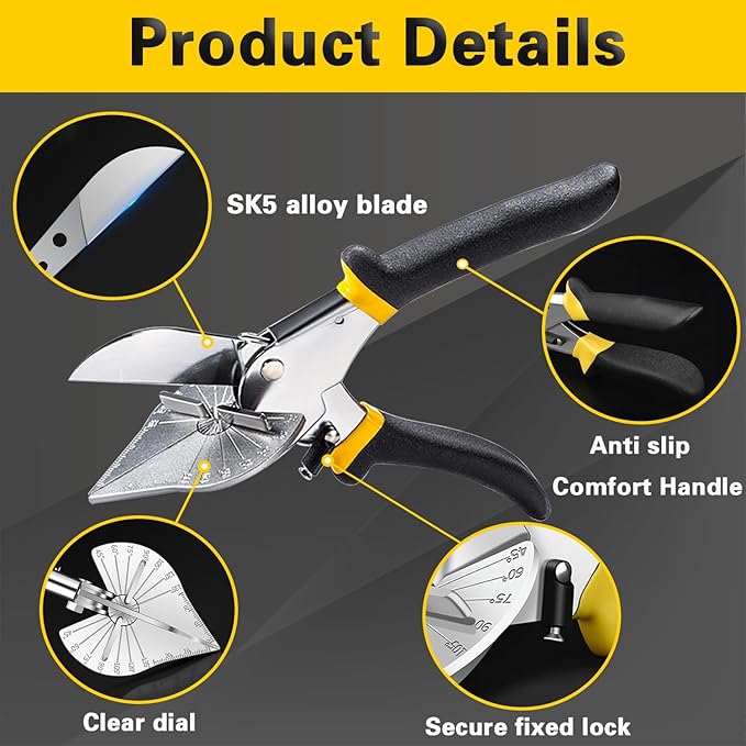 Multifunctional Trunking Miter Shears for Molding and Trim Cutter Adjustable 45 To 135 Degree Hand Tools for Cutting Plastic PVC and Molding Trim with Replacement blades