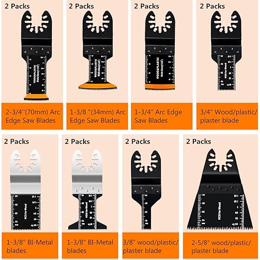 CONNOO 86 Pack Oscillating Saw Blades with Case, Arc Edge Multitool Blades, Oscillating Tool Blade, Bi-Metal for Wood/Metal/Plastic Kits Fit for Ryobi