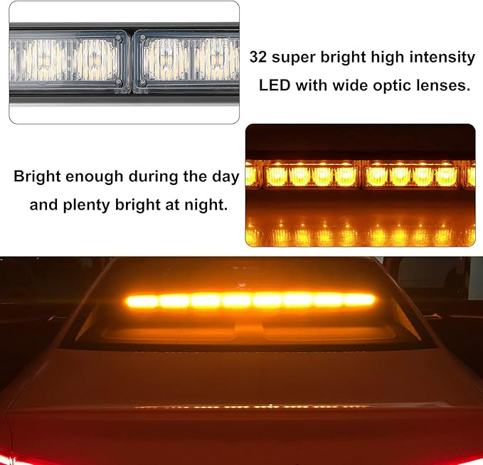 ASPL 36" 32LED Traffic Advisor Light Bar Warning Emergency Strobe Light Bar Directional Flashing Emergency Caution Lighting Led Safety Lights with 16 ft Straight Cord (Amber)