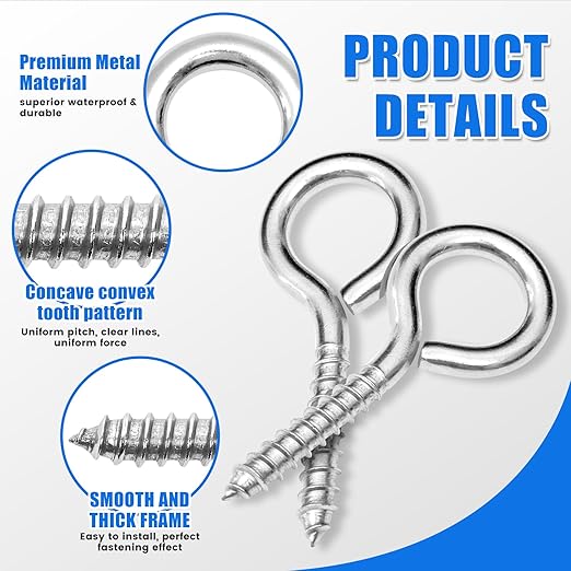 10PCS 4 inches Screw Eyes M8 304 Stainless Steel Eye Screws, Heavy Duty Screw, Eye Hooks Screw Eye Bolts Eye Hooks Screw, Indoor & Outdoor Uses (10, M8-4inch)
