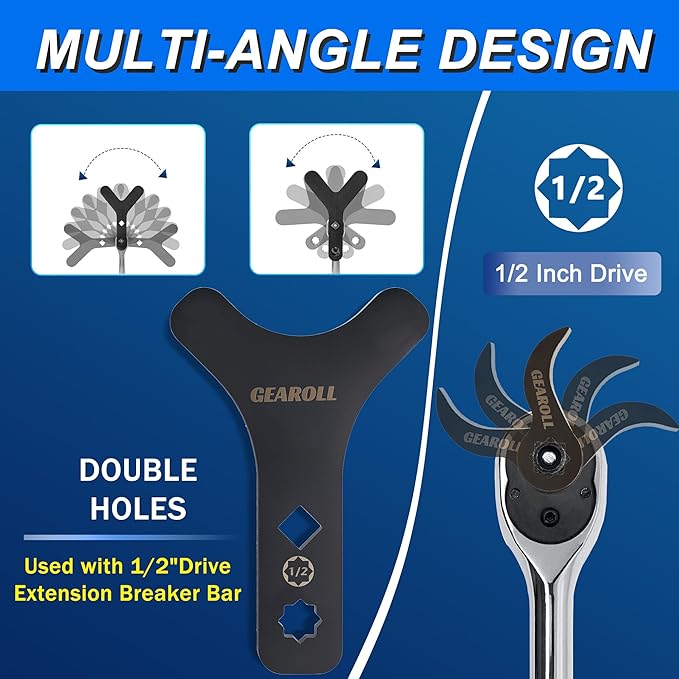 Lower Control Arm Prying Tool with Two Pry Bar Wrench Adaptor Head, Suspension Specialty Arm Lever Bushing Tool, Ratchet Pry Bar Attachment, Compatible with 1/2" Drive Extension Breaker Bar