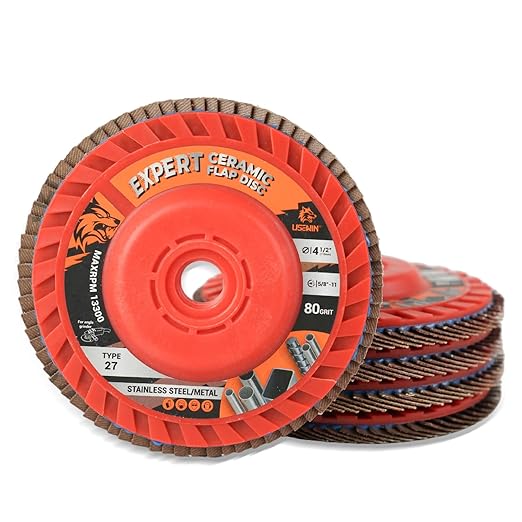 Expert Ceramic Flap Disc 4 1/2 for Angle Grinder, 80 Grit Type 27 Flap Sanding Disc, High Density Trimmable Grinding Wheels for Stainless Steel, Sheet Metal (5 Pack)