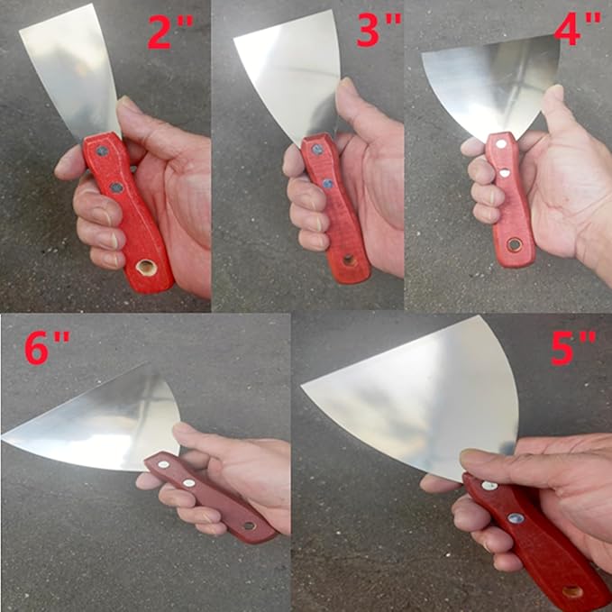 5Pcs Putty Knife Scrapers Stainless steel spatula Tool set竊똷ith a comfortable wooden handle竊똣or Scrapering,Drywall Repairs and Spreading竊똖aping Drywall Wall Painting (Mixed pack2",3",4",5",6")