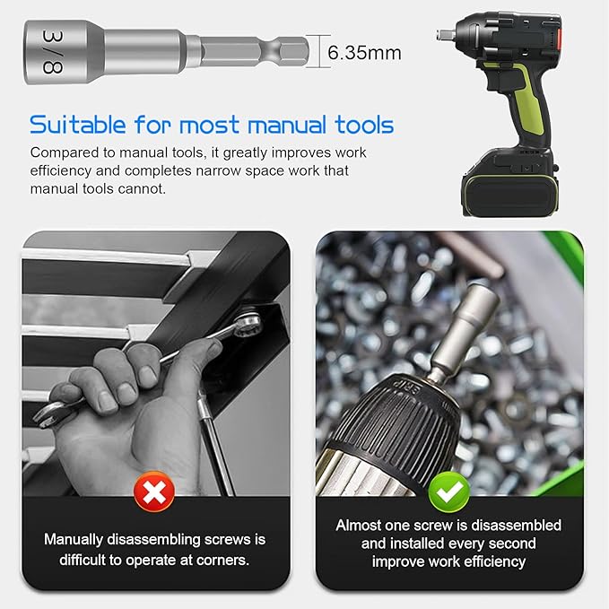 Havaro 10-Piece 3/8" 6-Point Nut Driver Bit Set, 1/4" Hex Shank, 2.56" Length, Chrome Vanadium Steel, Metal & Wood