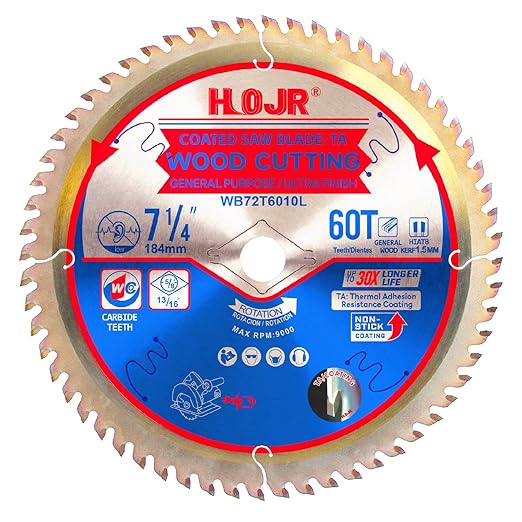 Circular Saw Blade Woodworking TA Series, 7-1/4" 60 Tooth Arbor: 5/8, Super Finishing/General Purpose Wood Cutting,Special Anti-Thermal Adhesion Coating on Cutting Head -TA 7-1/4" 60T TA