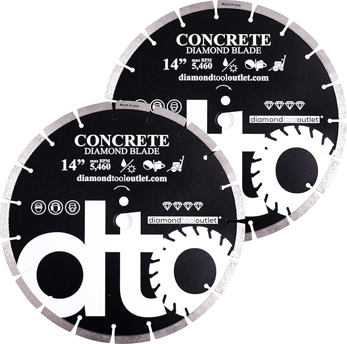 Premium Diamond Segmented Saw Blade for Concrete, Block, Brick, Masonry, 1-Inch Arbor, Wet or Dry Cutting, Made in USA (14" x .125" x 1"-20mm arbor)