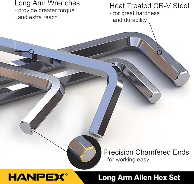 Long Arm Hex Key Allen Wrench Set with Ball End, Ball-End Hex Allen Key Set Chrome Vanadium Steel(Cr-V), Tamperproof TORX L- Key Set (9Pc Metric)