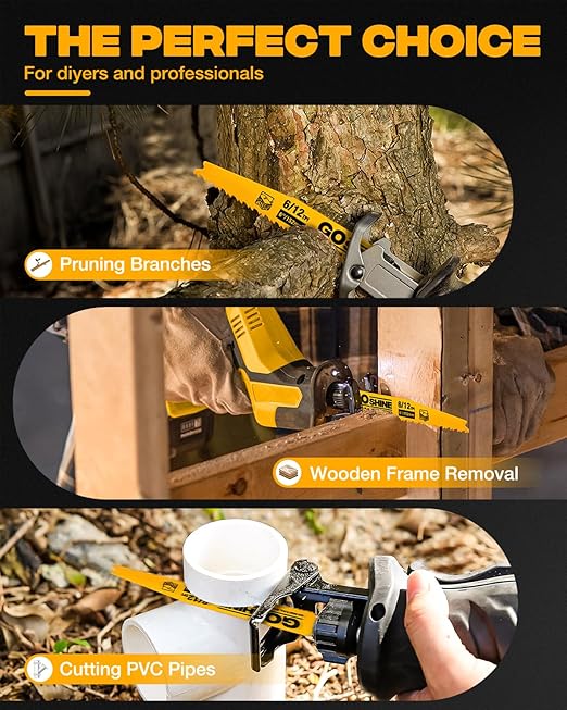 10 Pack 6 Inch 6/12TPI Reciprocating Saw Blades,Stud and Nail Saw Blades, 6" High Strength Bi-Metal Saw Saw Blades Wood and Nail-Embedded Wood, Metal,PVC, Pallets etc,with Storage Box