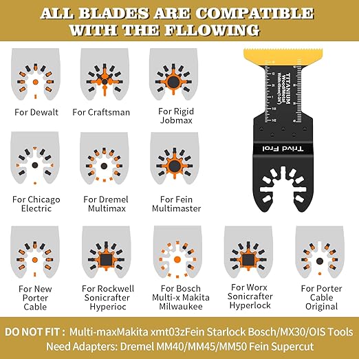 15 PCS Titanium Oscillating Saw Blades Metal Cutting, Universal Multitool Blades for Soft Metal Nails Hard Material and Wood Plastic, Multi Tool Blades Kits Fit Dewalt Bosch Milwaukee Ryobi