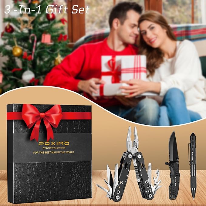 Multitool Gift Set for Men Dad Him, 3-in-1 EDC Survival Kit with 14 in1 Multi-Pliers, Pocket Knife & Tactical Pen | Premium Military-Grade Multi Tools for Camping, Car, Father?셲 Day, Dad Gifts