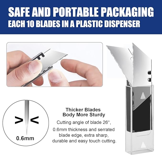 Vickay Utility Knife Blades竊똁ox Cutter Blades-Serrated Edge, SK5 Steel, 30-Pack with Plastic Case, Replacement Blades-Refills for Box Cutters Utility Knives
