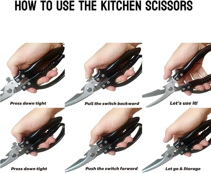 Heavy Duty Kitchen Shears - Ultra Sharp All Purpose Food Scissors for Cutting Chicken Bones, Meat & Vegetables, Multi-Function Stainless Steel Cooking Shears (Black)
