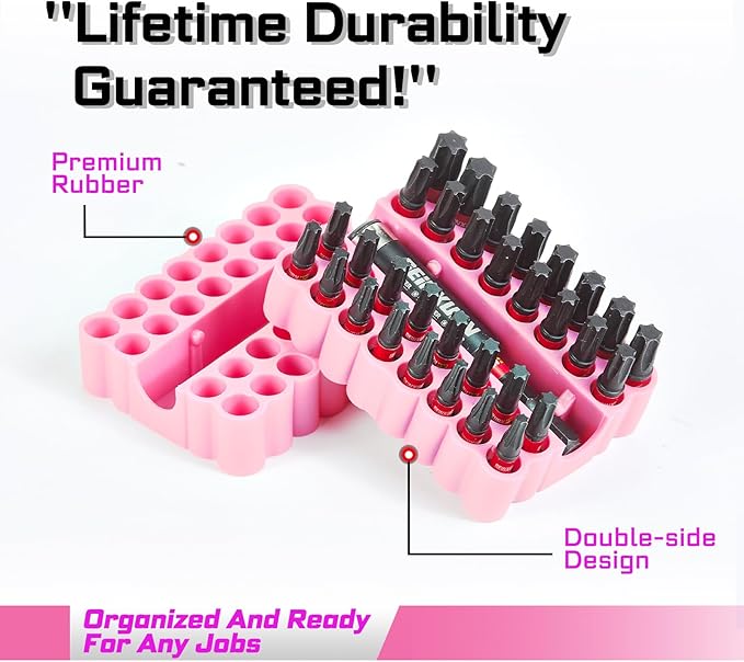 Impact Torx Screwdriver Bits Set, 33 Pieces 1?쒶agnetic S2 Steel Multi Star Driver Bits(T10-T40) and 1 Pc Bit Holder with Pink Soft Base