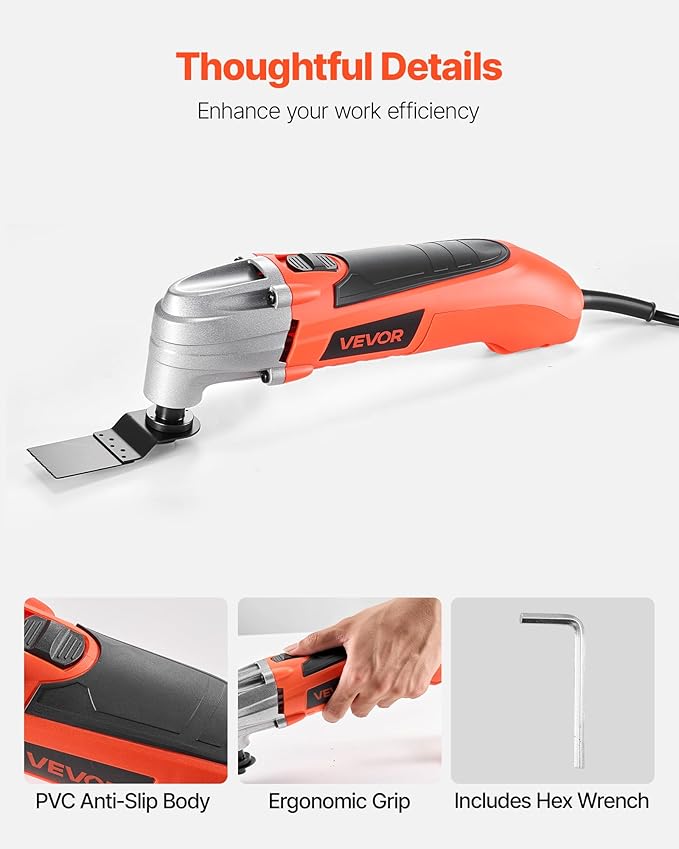 VEVOR Oscillating Tool Multitool, 2.2Amps 22,000 OPM Electric Oscillating Multi Tool Kit Corded with 2.8째 Oscillating Angle, 7PCS Saw Accessories for Cutting, Scraping, Sanding, Floor Stripping